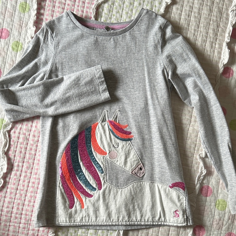 Joules Heather Gray Long Sleeve with Rainbow Horse Design